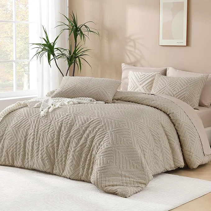 Exclusive Andency Oversized King Comforter 120 39 39 x120 39 39 3 Pieces Oatmeal Super King Boho Bedding Set amp Collections All Season Soft Farmhouse Tufted Fluffy Bed Set 1 Comforter 2 Pillowcases Enhanced