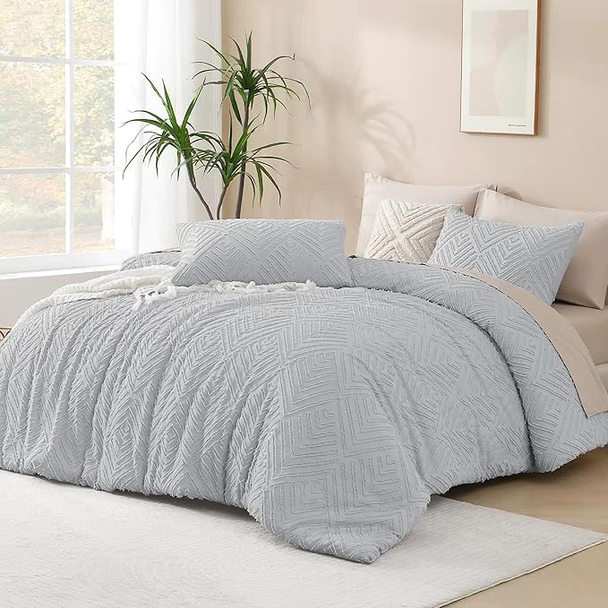 Effective Andency Light Grey Oversized King Comforter 128 39 39 x120 39 39 3 Pieces Gray Soft Boho Bedding Set amp Collections Farmhouse Tufted Fluffy Shabby Chic Bed Set for All Seasons 1 Comforter 2 Pillowcases Durable