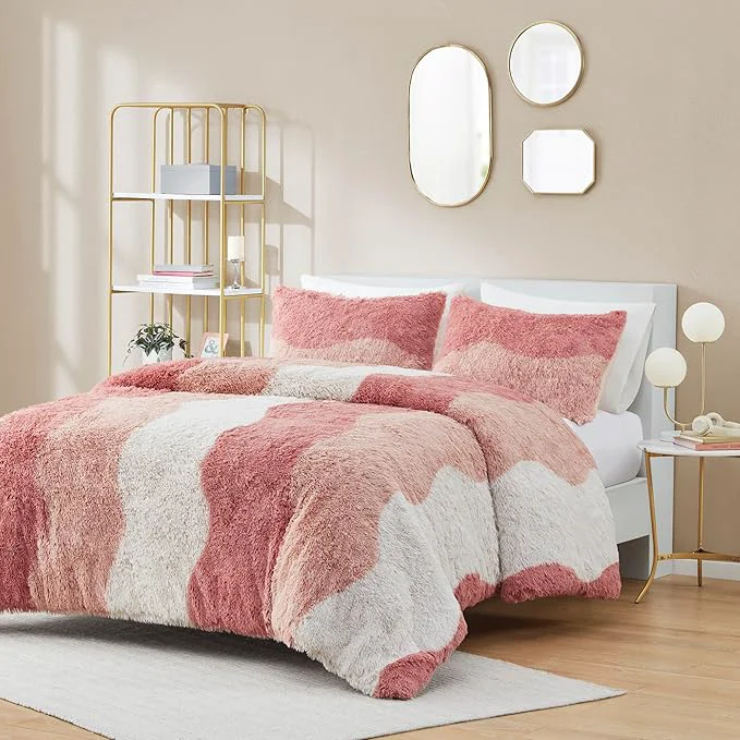 Stylish Intelligent Design Soft amp Cozy Shaggy Faux Fur Comforter Set Trendy Ombre Design with Vibrant Color All Season Down Bedding Matching Sham Cassie Full Queen Blush Multi 3 Piece Breathable