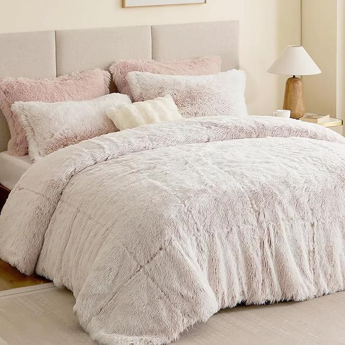 Breathable Intelligent Design Queen Comforter Set Fur-Like Shaggy Comforters for Queen Size Bed Warm Fuzzy Bedding All Season Luxurious Comforters Queen Size Bed Set Malea Full Queen Pink White 3 Piece Excellent