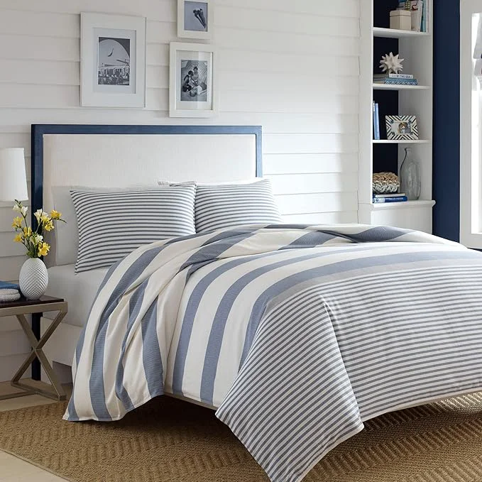 Breathable Nautica – King Comforter Set Soft Yarn-Dyed Cotton Bedding Medium Weight for Year Round Use 3 Piece Bed Set with Matching Pillowcases Fairwater Blue Contemporary