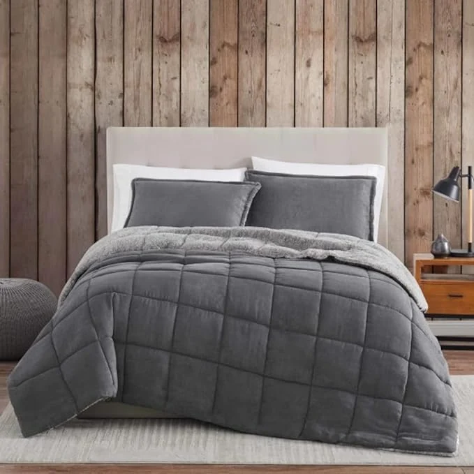 Traditional Eddie Bauer – King Comforter Set Microsuede Bedding with Soft Sherpa Reverse 3 Piece Bed Set with Matching Pillowcases Sherwood Grey