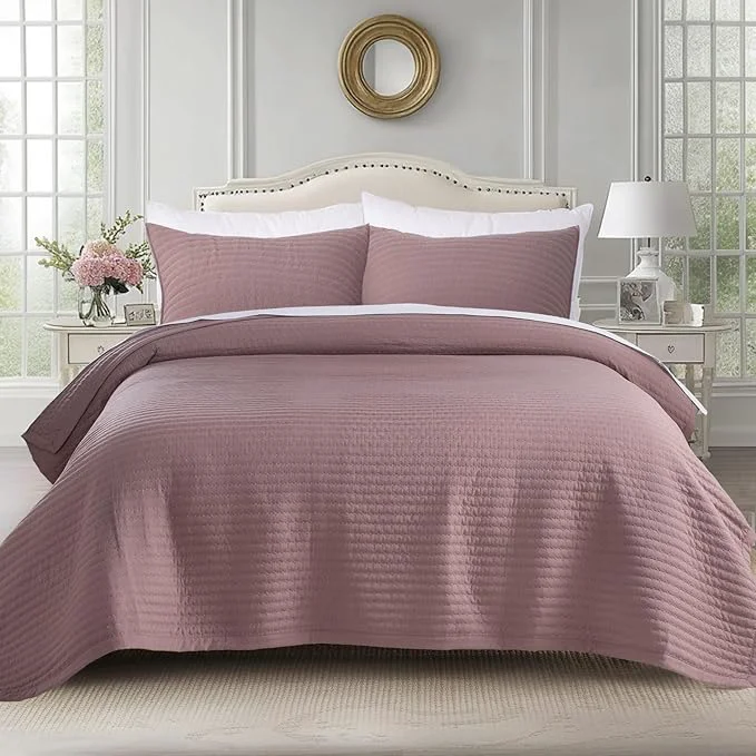 Carefully Designed KASENTEX Queen Quilt Set 90 quot x90 quot – Soft Washed 3-Layer Lightweight Bedspread Minimalist Nordic Design All-Season Spring amp Summer Quilt Set 1 Quilt 2 Pillow Shams Twilight Mauve Purple Prestigious