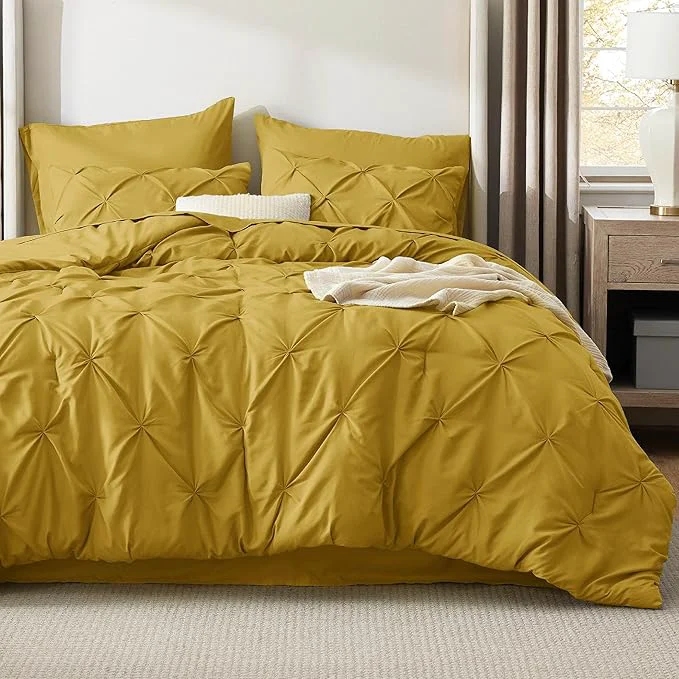 Natural Bedsure Queen Comforter Set – Bed in a Bag Queen Size Bedding 7 Pieces GentleSoft™ Pintuck Bed Set Gift for Family Pinch Pleat Mustard Yellow Comforter with Sheets Pillowcases amp Shams High-Performance