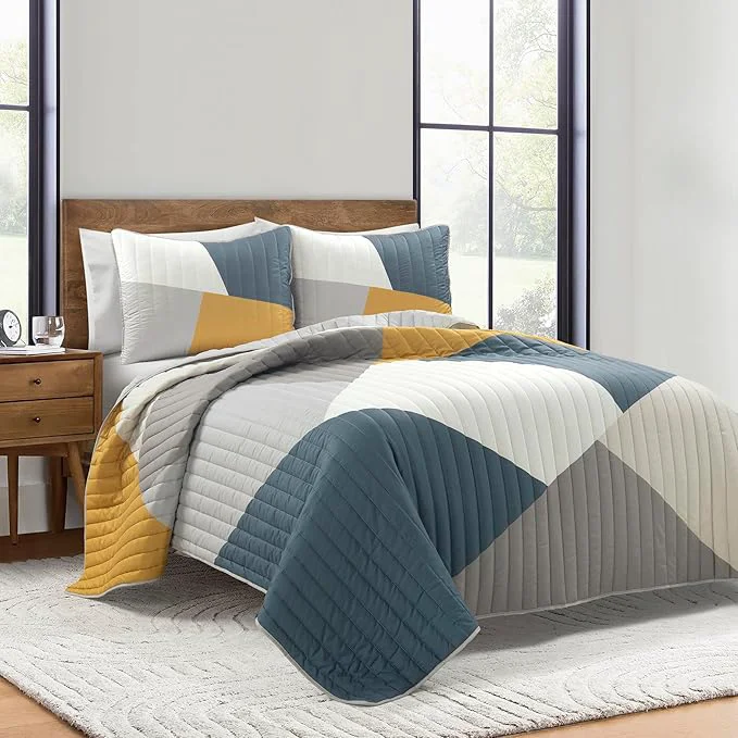 Sustainable Lush Decor Modern Color Block Quilt King Size 3 Piece Set King California King Multi – Bedding Set California King Quilt – Mid Century Modern Decor Premium