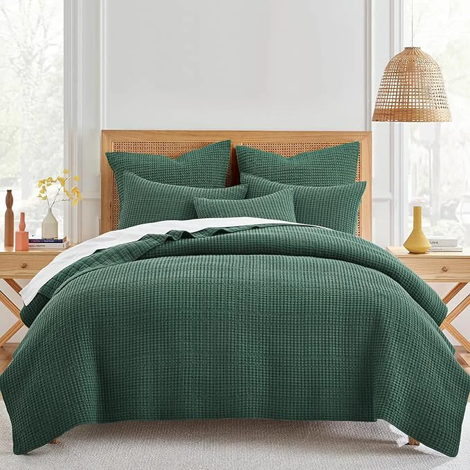 Clean Levtex Home Mills Waffle Twin XL Twin Quilt Set 68x86in with 1 Pillow Sham 26x20in – Forest Green – Cotton Twin Size Quilt Bedding Set – Lightweight Soft Pre-Washed Recyclable