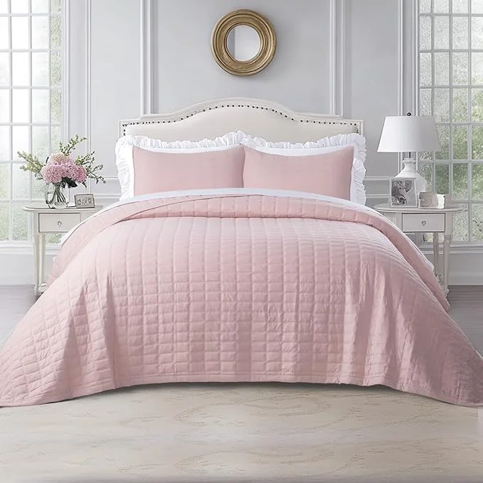 Elite Oversized King Quilt Set 112 quot x106 quot – Soft Washed 3-Layer Lightweight California King Bedspread Minimalist Nordic Design All-Season Spring amp Summer Quilt Set 1 Quilt 2 Pillow Shams Blush Pink Durable