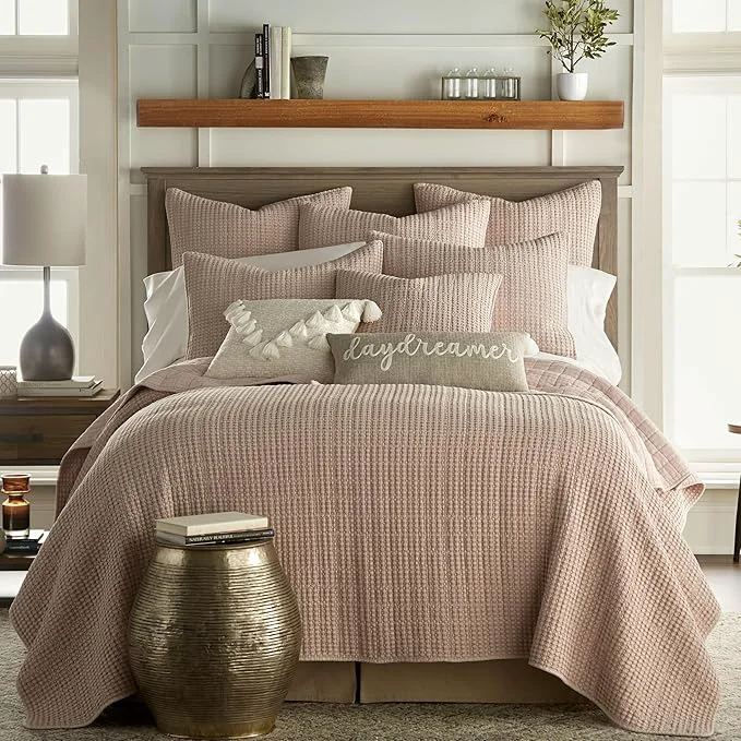 Efficient Levtex Home Mills Waffle King Cal King Quilt Set 106x92in with 2 Pillow Shams 36x20in – Blush – Cotton Waffle King Size Quilt Bedding Set – Lightweight Soft Pre-Washed Carefully Designed