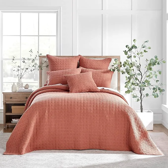 Levtex Home Mills Waffle Full Bedspread Set 100x104in with 2 Pillow Shams 26x20in – Adobe – Cotton Full Size Bedspread Set – Lightweight Soft Pre-Washed Luxury
