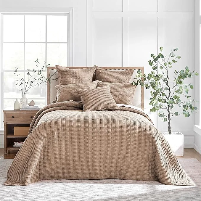 Fine Levtex Home Mills Waffle Queen Bedspread Set 106x106in with 2 Pillow Shams 26x20in – Blush – Cotton Waffle Queen Size Bedspread Set – Lightweight Soft Pre-Washed Breathable