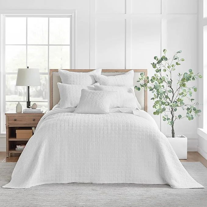 Outstanding Levtex Home Mills Waffle Queen Bedspread Set 104x106in with 2 Pillow Shams 26x20in – Bright White – Cotton Queen Size Bedspread Set – Lightweight Soft Pre-Washed Trendy