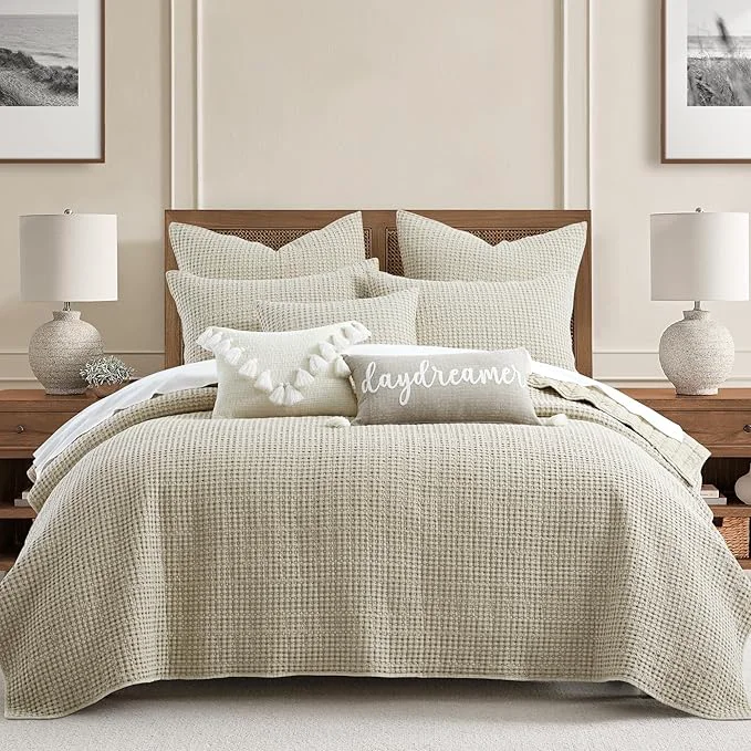 Original Design Levtex Home Mills Waffle Twin XL Twin Quilt Set 68x86in with 1 Pillow Sham 26x20in – Wjeat – Cotton Waffle Twin Size Quilt Bedding Set – Lightweight Soft Pre-Washed Textured User-Friendly