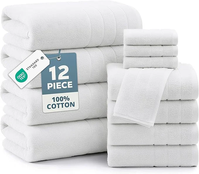 Optimized Casa Platino Cotton Turkish Bath Towel Set 12 Pieces Detailed