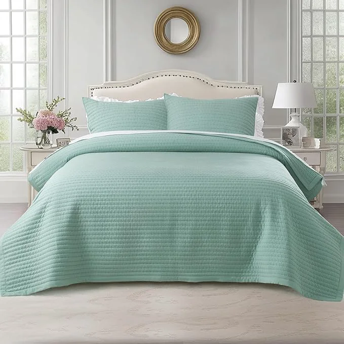 Powerful KASENTEX Queen XL Quilt Set 98 quot x98 quot – Soft Washed 3-Layer Lightweight Bedspread Minimalist Nordic Design All-Season Spring amp Summer Quilt Set 1 Quilt 2 Pillow Shams Green Smooth
