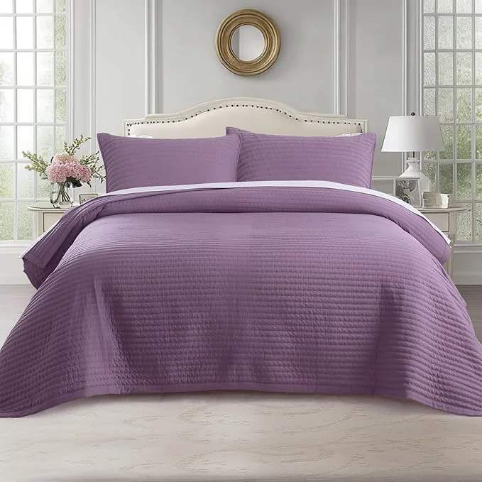 Reusable KASENTEX Oversized King Quilt Set 112 quot x106 quot – Soft Washed 3-Layer Lightweight California King Bedspread Minimalist Nordic Design All-Season Quilt Bedding 1 Quilt 2 Pillow Shams Grape Jam Purple Casual