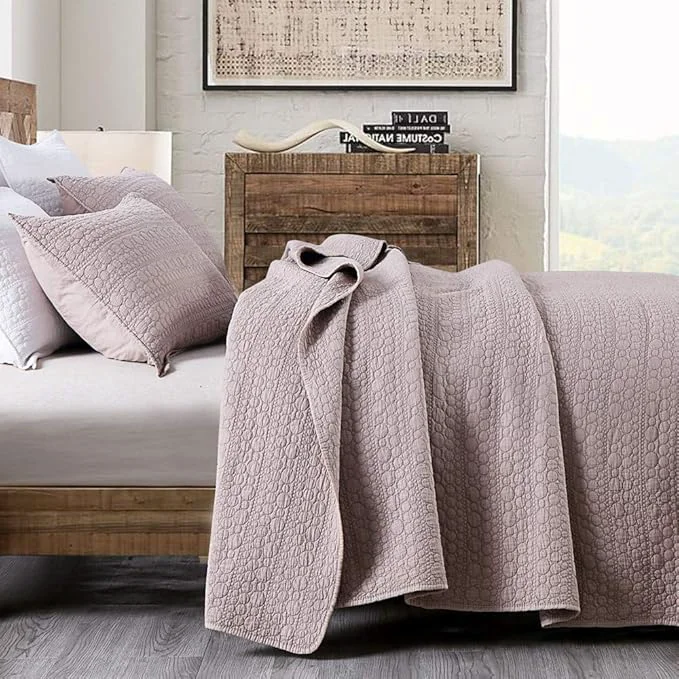 Trendy HORIMOTE HOME Quilt Set Twin Size Cameo Rose Classic Geometric Spots Stitched Pattern Stone-Washed Microfiber Chic Rustic Look Ultra Soft Lightweight Quilted Bedspread for All Season 2 Pieces High-Performance