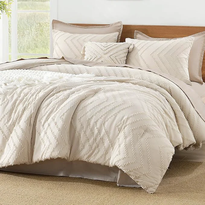 Verified Litanika California King Comforter Set Beige 3 Pieces Cal King Oversized King Chevron Tufted Boho Bedding Comforter Sets Fluffy Bed Set 104x96In Comforter amp 3 Pillowcases Consistent