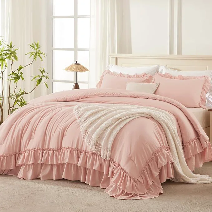 Fashionable Andency Blush Full Size Comforter Set Shabby Chic Bedding Comforter Set for All Seasons 3 Pieces Lightweight Soft Western Modern Bed Set for Women Girls Stylish