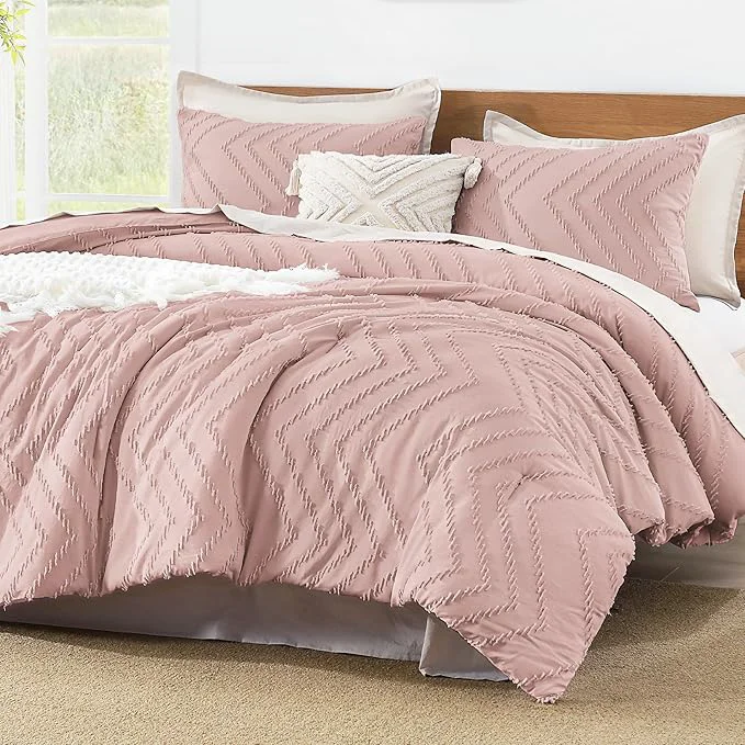 Professional Litanika Blush Pink Queen Size Comforter Sets 3 Pieces Lightweight Chevron Tufted Bedding Comforter Set Fluffy Down Comforter Bed Set Gift Choice 90x90In Comforter and 2 Pillowcases First-Class