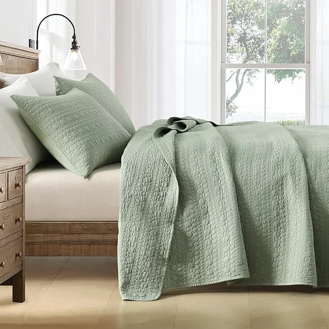 Crafted HORIMOTE HOME Quilt Set Twin Size Sage Green Classic Geometric Spots Stitched Pattern Pre-Washed Microfiber Chic Rustic Look Ultra Soft Lightweight Quilted Bedspread for All Season 2 Pieces Original
