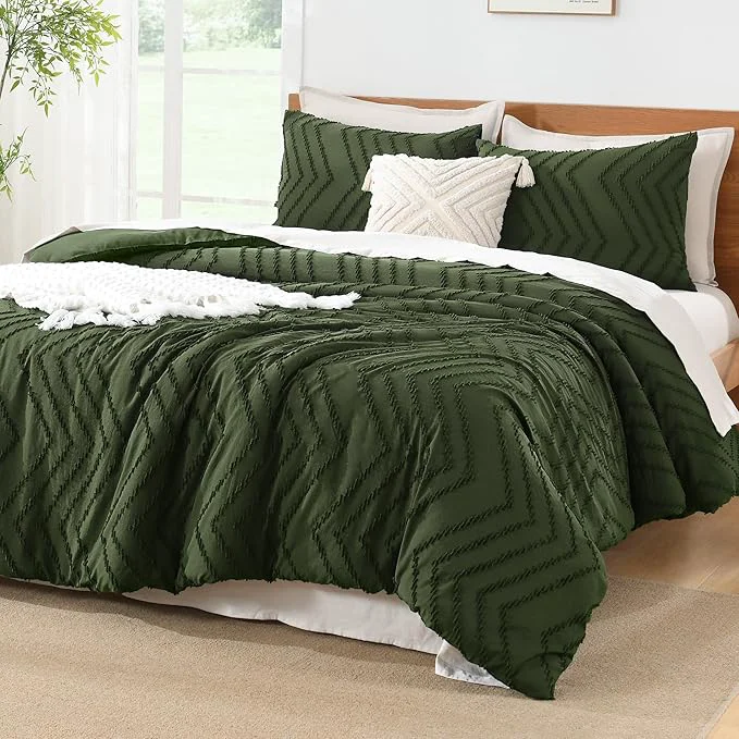 Premium Material Litanika Comforter Oversized King Size Set Olive Green 3 Pieces Chevron Tufted Solid Bedding Comforter Sets Fluffy Bed Set First-Class