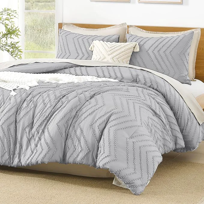 Quality Litanika Comforter Super King Plus Size Set Light Grey 3 Pieces Chevron Tufted Solid Bedding Comforter Sets Fluffy Bed Set High-End