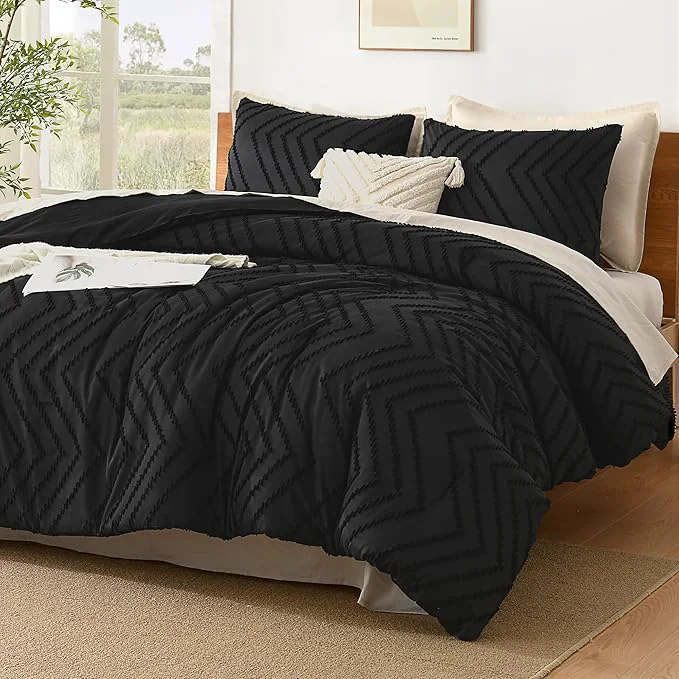 Premium Material Litanika Black King Comforter Set 3 Pieces Lightweight Tufted Bedding Sets Down Comforter Fluffy Bed Set Gift Choice Next-Generation