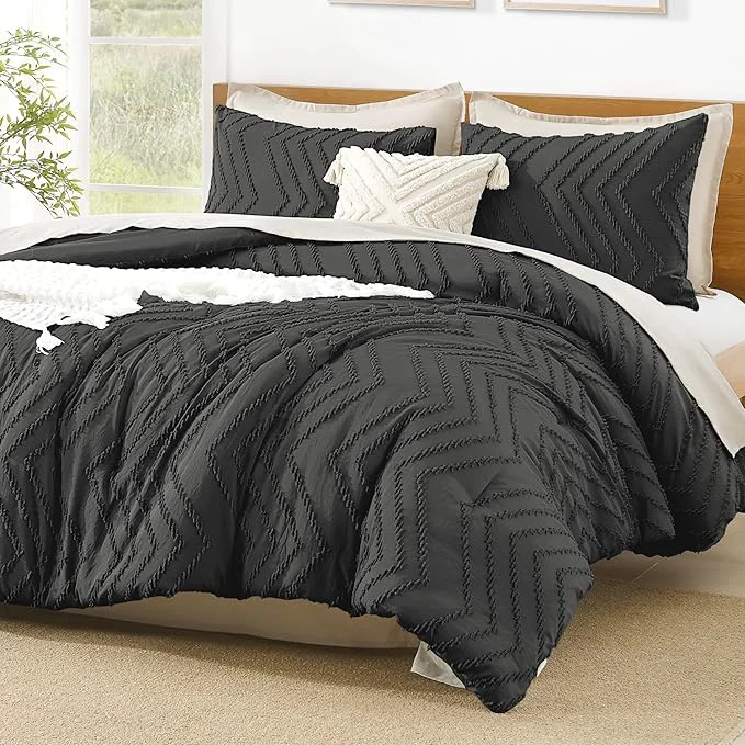 Optimized Litanika Dark Gray Queen Size Comforter Sets 3 Pieces Lightweight Grey Chevron Tufted Bedding Comforter Set Fluffy Down Comforter Bed Set Gift Choice High-End