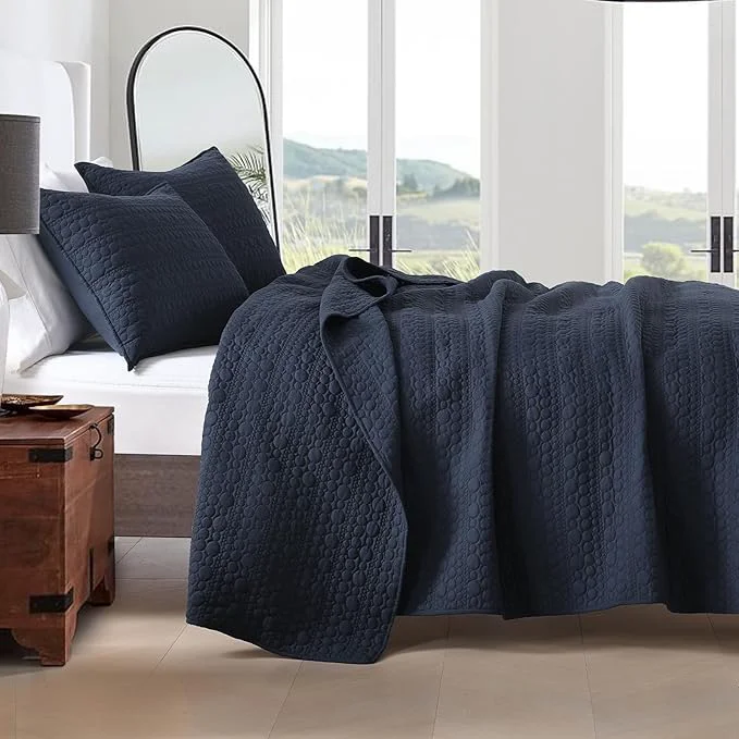 Dependable HORIMOTE HOME Navy Quilt Set King Size Lightweight Soft Pre-Washed Microfiber Circle Pattern Bedspread Coverlet 3 Pieces Quilt Bedding Set with Pillow Shams for All Season 106×96 inches Healthy