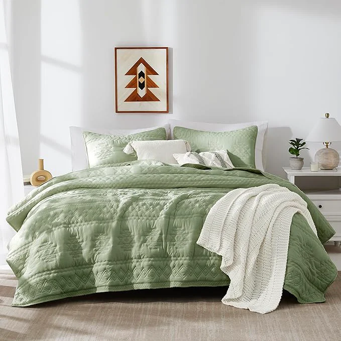 Healthy WDCOZY Boho Sage Green Oversized California Cal King Size Quilt Bedding Sets with 2 Pillow Shams Farmhouse Lightweight Soft Bedspread Coverlet for All Season 116×106 inches Innovative