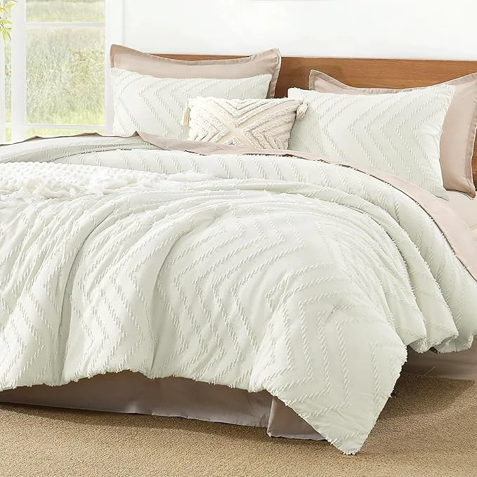 Relaxed Litanika Ivory California King Comforter Set 3 Pieces Cal King Oversized Chevron Tufted Boho Bedding Comforter Sets Fluffy Bed Set 104x96In Comforter amp 2 Pillowcases Crafted
