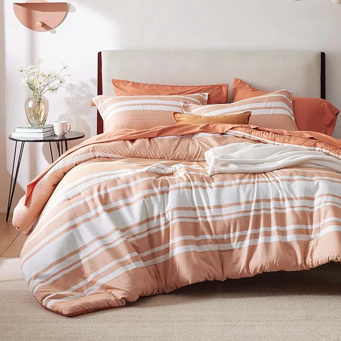 Consistent Bedsure King Comforter Set 7 Pieces Burnt Orange Striped Bedding Set for All Seasons Reversible Cationic Dyeing Bed in a Bag with Comforter Sheets Pillowcases amp Shams Optimized