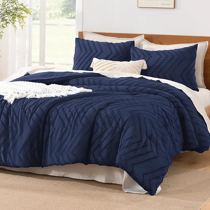 Exceptional Litanika Navy Blue King Comforter Set 3 Pieces Lightweight Tufted Bedding Sets Down Comforter Fluffy Bed Set Gift Choice Trusted