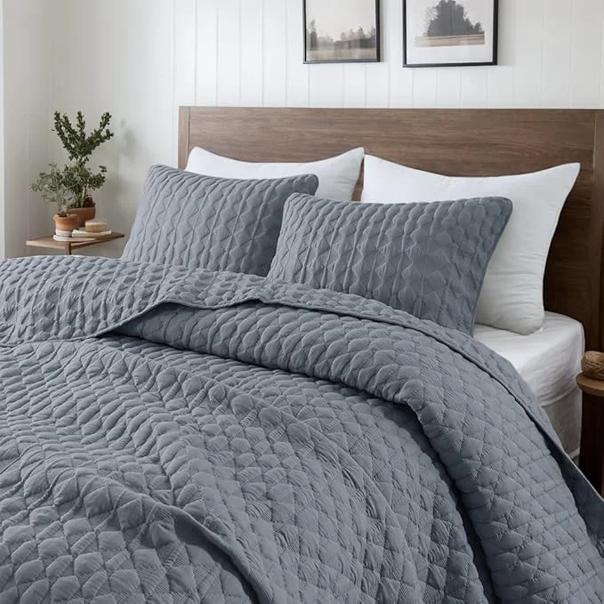 Relaxed WDCOZY Blue Quilt King Size Bedding Sets with 2 Pillow Shams Lightweight Soft Bedspread Coverlet Quilted Blanket Thin Comforter Bed Cover for All Season 3 Pieces 104×90 inches User-Friendly