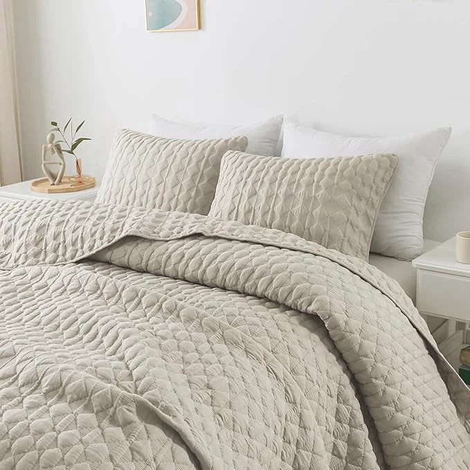 Proven WDCOZY Light Beige Twin Size Quit Bedding Set with 1 Pillow Sham Lightweight Soft Bedspread Coverlet Thin Comforter Bed Cover for All Season 2 Pieces 68×90 inches Detailed