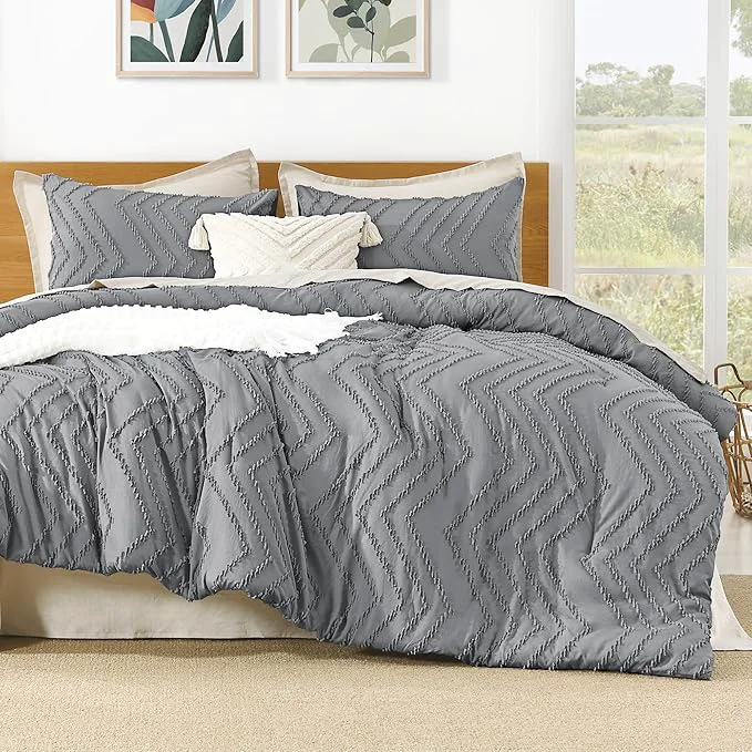 Sophisticated Litanika Gray King Comforter Set 3 Pieces Lightweight Tufted Bedding Sets Down Comforter Fluffy Bed Set Gift Choice Enhanced