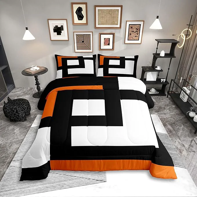 Artisan Erosebridal Blue Black and White Striped Toddler Comforter Square Abstract Bedding Set Modern Geometric Stripes Bold Lines Duvet Insert Minimalist Stylish Plaids Bed Sets Premium