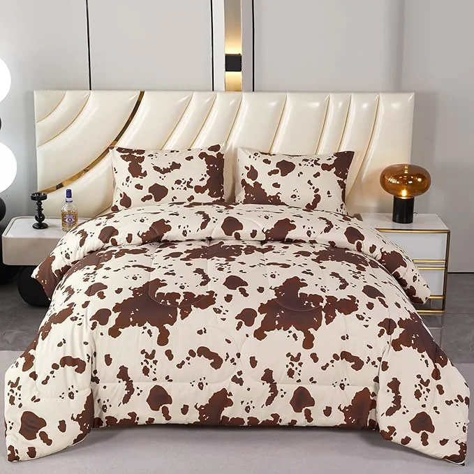 First-Class PERFEMET Cow Print Full Size Bedding Comforter Sets – 3 Pieces Brown and Beige Kids Comforter Farmhouse Western Style Bed Set for Kids Teens Boys Girls Beige Full Prestigious