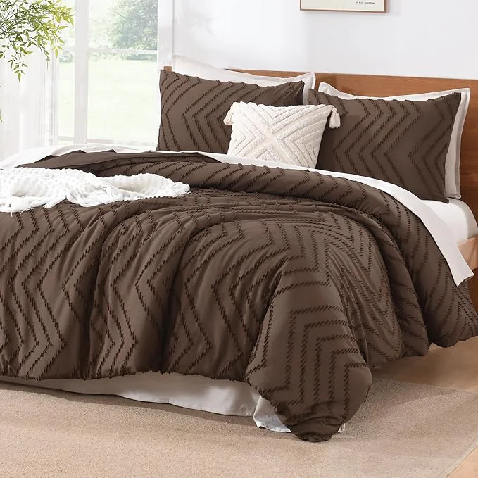 Advanced Litanika Brown California King Comforter Set 3 Pieces Cal King Oversized Chevron Tufted Boho Bedding Comforter Sets Fluffy Bed Set 104x96In Comforter amp 2 Pillowcases Premium