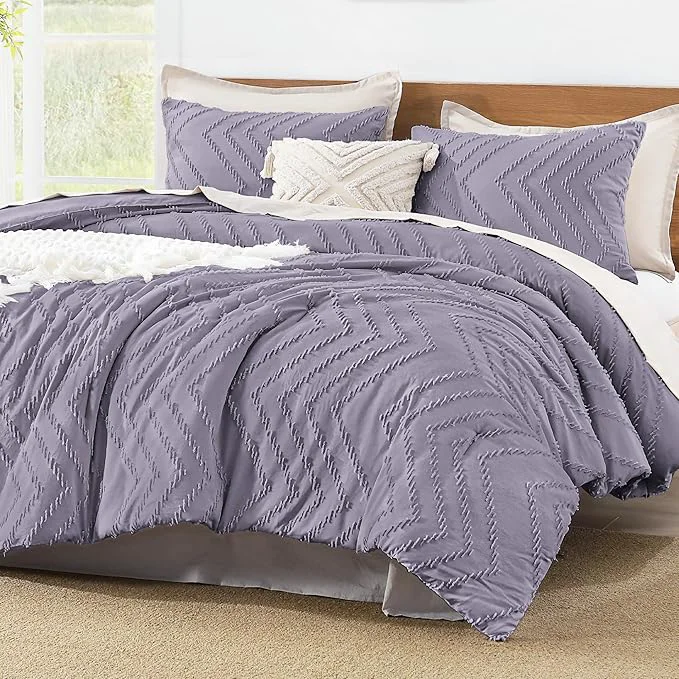 Premium Material Litanika Purple Queen Size Comforter Sets 3 Pieces Lightweight Chevron Tufted Bedding Comforter Set Fluffy Down Comforter Bed Set Gift Choice 90x90In Comforter and 2 Pillowcases Breathable