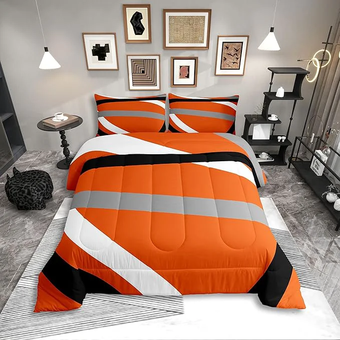 Prestigious Erosebridal Orange Gray Black Striped Toddler Comforter Modern Abstract Bedding Set Geometric Lines Duvet Insert Aesthetic Boho Bed Sets User-Friendly