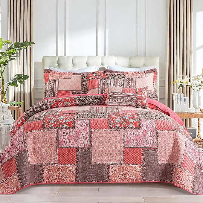 Natural BEDIFANY Cotton King Quilt Set Farmhouse King Size Quilt Bedding Set with 2 Pillow Shams 3 PCs Lightweight King Size Bedspreads for Bed Decorations – All Seasons Coverlet Sets World-Class