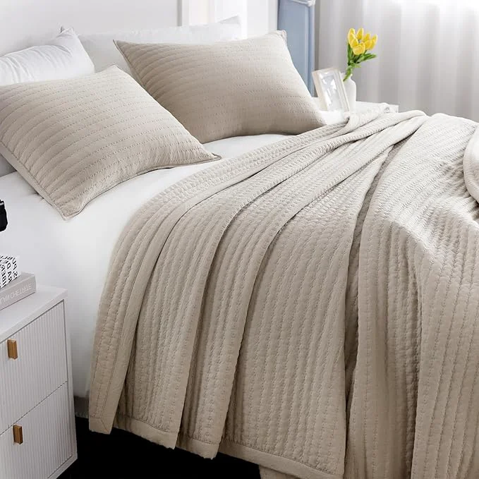 Relaxed Twin Quilt Set – 68 quot x86 quot Soft Washed 3-Layer Lightweight Bedspread with Multi-Lock Quilting Minimalist Nordic Bedding All-Season Quilt for Spring Summer amp Fall 1 Quilt 2 Pillow Shams Oatmeal Proven