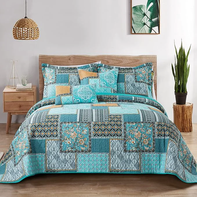 Breathable BEDIFANY 3 Pieces Cotton King Size Quilt Sets King Bedspread Lightweight Quilted Reversible Coverlets Farmhouse Quilt Bedding Sets Boho King Quilt Set for Bed Decorations for All Seasons Specialty