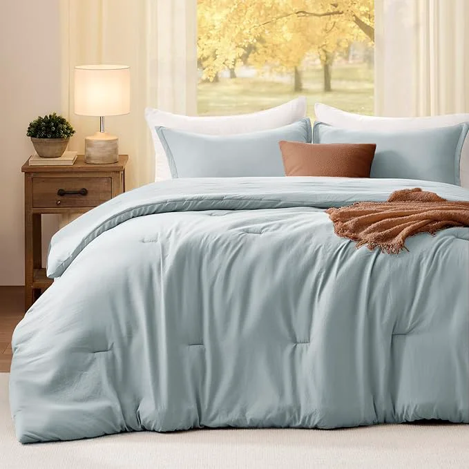 Organic California King Comforter Set Mist Blue 3PCS Soft Lightweight Breathable Bedding Comforter for All Season Calking Size 104 39 39 ×96 39 39 Comforter amp 2 Pillowcases Unique