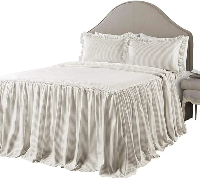 High-Performance Lush Decor Ticking Stripe Bedspread Queen Size 3 Piece Set Wheat – Ruffle Bedding Set Queen Bedspreads – Striped Bedding – Farmhouse amp Coquette Decor Verified