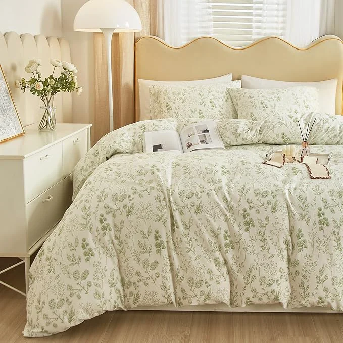Crafted HighBuy 3 Piece Comforter Queen Size Boho Coquette Bedding Comforter Set with Green Floral for Women Girls Cottagecore Queen Bed Comforter with 2 Pillowcases Aesthetic Queen Bedding Set Cozy Soft Elegant