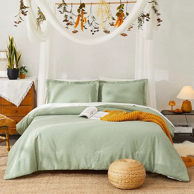 Smooth Geniospin King Comforter Set – 7 Pieces Textured Sage Green Bedding Sets Shabby Chic Comforter Set All Season Comfortable Bed in a Bag with Comforter Sheets Pillowcases amp Shams Expertly Made