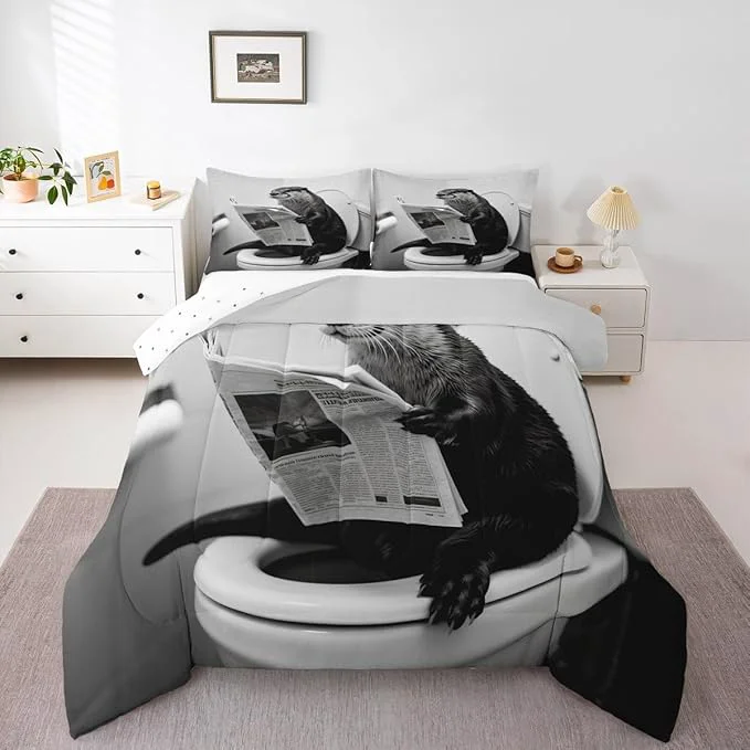 Exceptional Erosebridal Sea Otter Quilt Insert King Size Marine Animal Bedding Set for Kids Men Women Reading Newspaper Cute Kawaii White Beige Comforter Warm Soft Comforter Set Sophisticated
