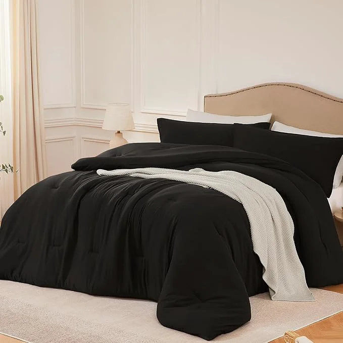 Long-Lasting King Comforter Set Black 3PCS Soft Lightweight Breathable Bedding Comforter Sets for All Season King Size 104 39 39 ×90 39 39 Comforter amp 2 Pillowcases Exceptional
